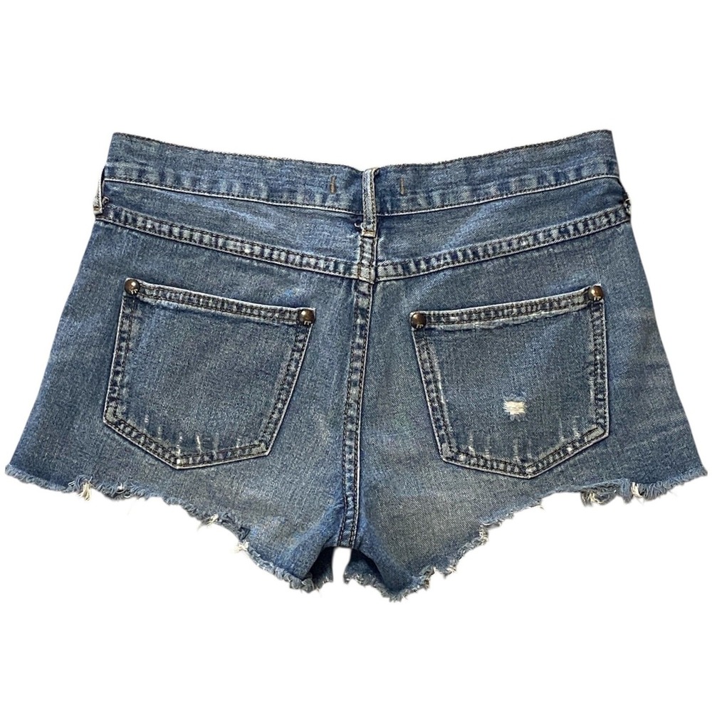 Free People Distressed Denim Cutoff Shorts Blue Studded Low Rise Womens Size 25 - Picture 5 of 5
